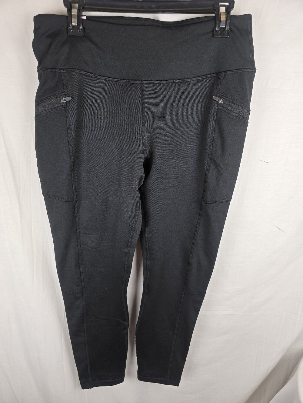 Active Life Charcoal Black Fleece-Lined High-Waist Leggings w/Side Pocket Sz XL